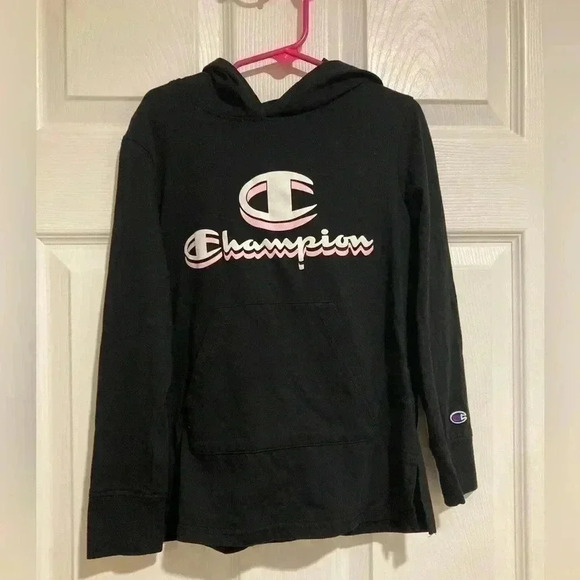 Champion Hooded Pullover Lightweight Black Sweatshirt Size Medium - Picture 2 of 4